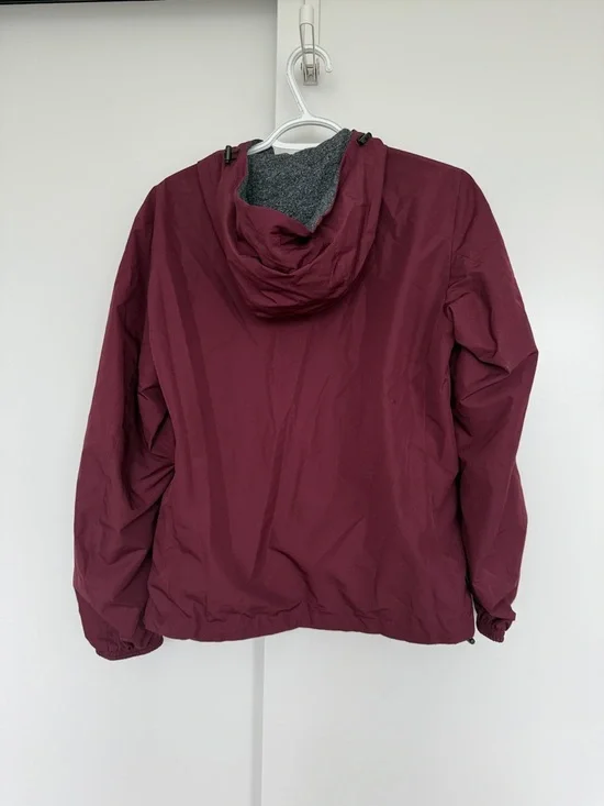 Reversible Maroon Hooded Rain Jacket with Gray Lining - Picture 3 of 8
